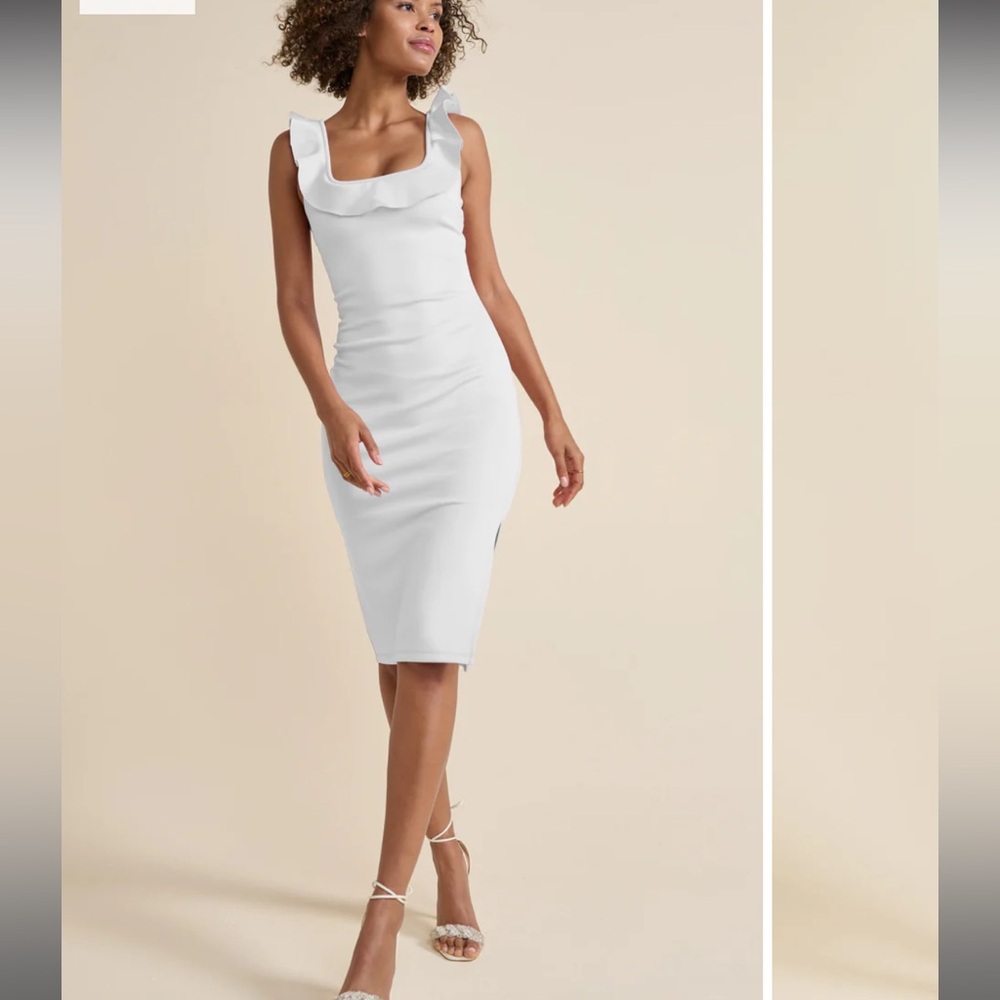 VENUS White Sheath Midi Dress with Square Neck
